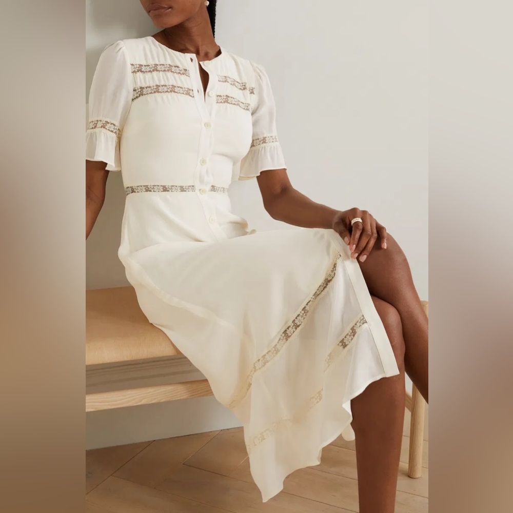 new Reformation Woodson lace button down midi dress in ivory